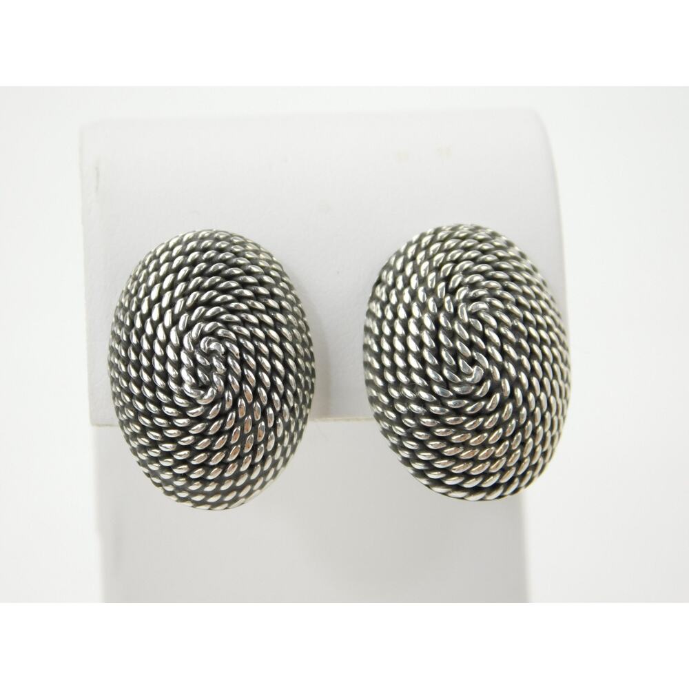 Vintage Sterling Silver 925 Oval Dome Shape Rope Earrings Made in Mexico 7/8”